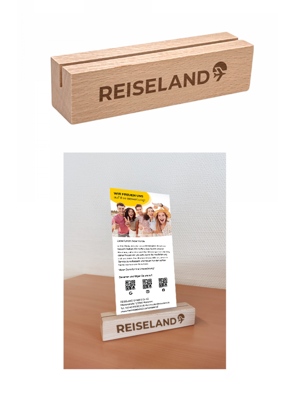 .Holzaufsteller für Bewertungsflyer